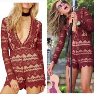 Nightcap‎ revolve boho lace plunging romper celebrity favorite medium concert